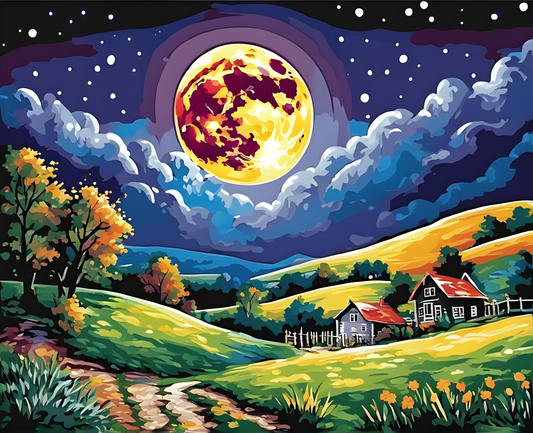 Shiny Full Moon Scenery (2) - Van-Go Paint-By-Number Kit