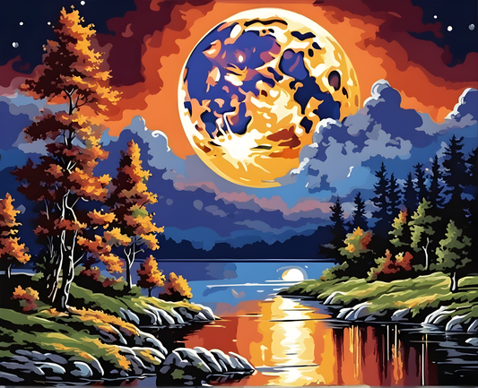 Shiny Full Moon Scenery (1) - Van-Go Paint-By-Number Kit