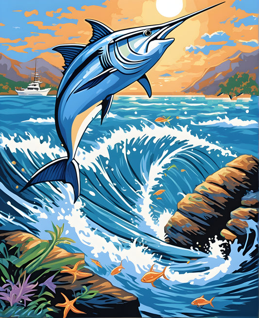 Blue Marlin Jumping (1) - Van-Go Paint-By-Number Kit