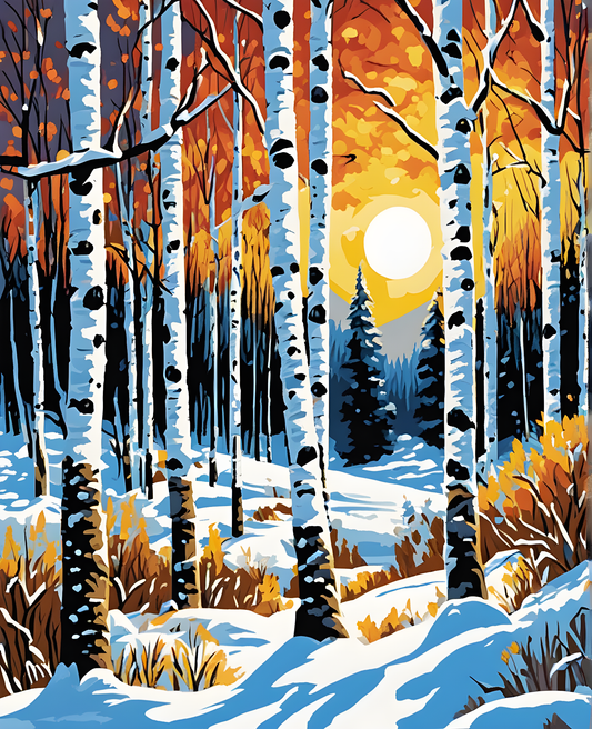 Snowy Birch Forest Landscape - Van-Go Paint-By-Number Kit