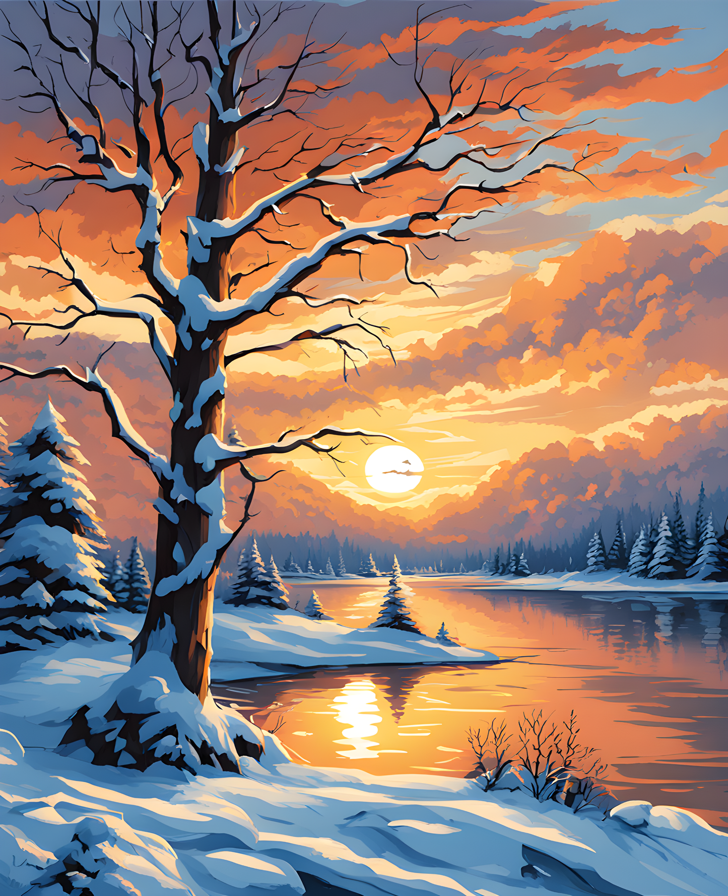 Snowy Sunset (1) - Van-Go Paint-By-Number Kit