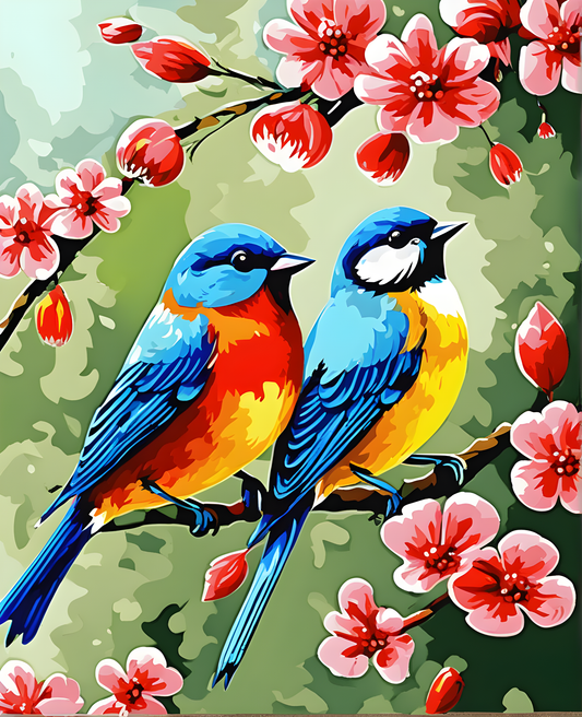 Songbirds on a floral branch - Van-Go Paint-By-Number Kit