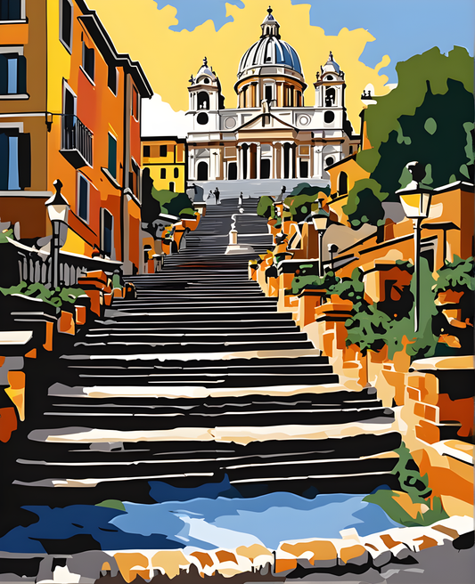 Spanish Steps, Roma, Italy (2) - Van-Go Paint-By-Number Kit