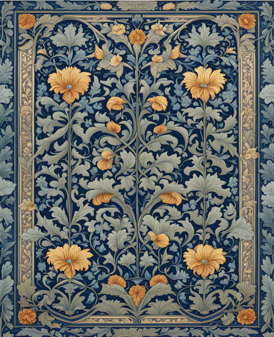 William Morris Style Collection PD (167) - St Sabastian Shades of Blue - Fabric Pattern - Van-Go Paint-By-Number Kit