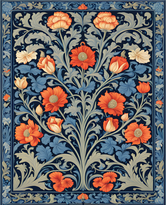 William Morris Style Collection PD (166) - St Sabastian Shades of Blue - Fabric Pattern - Van-Go Paint-By-Number Kit