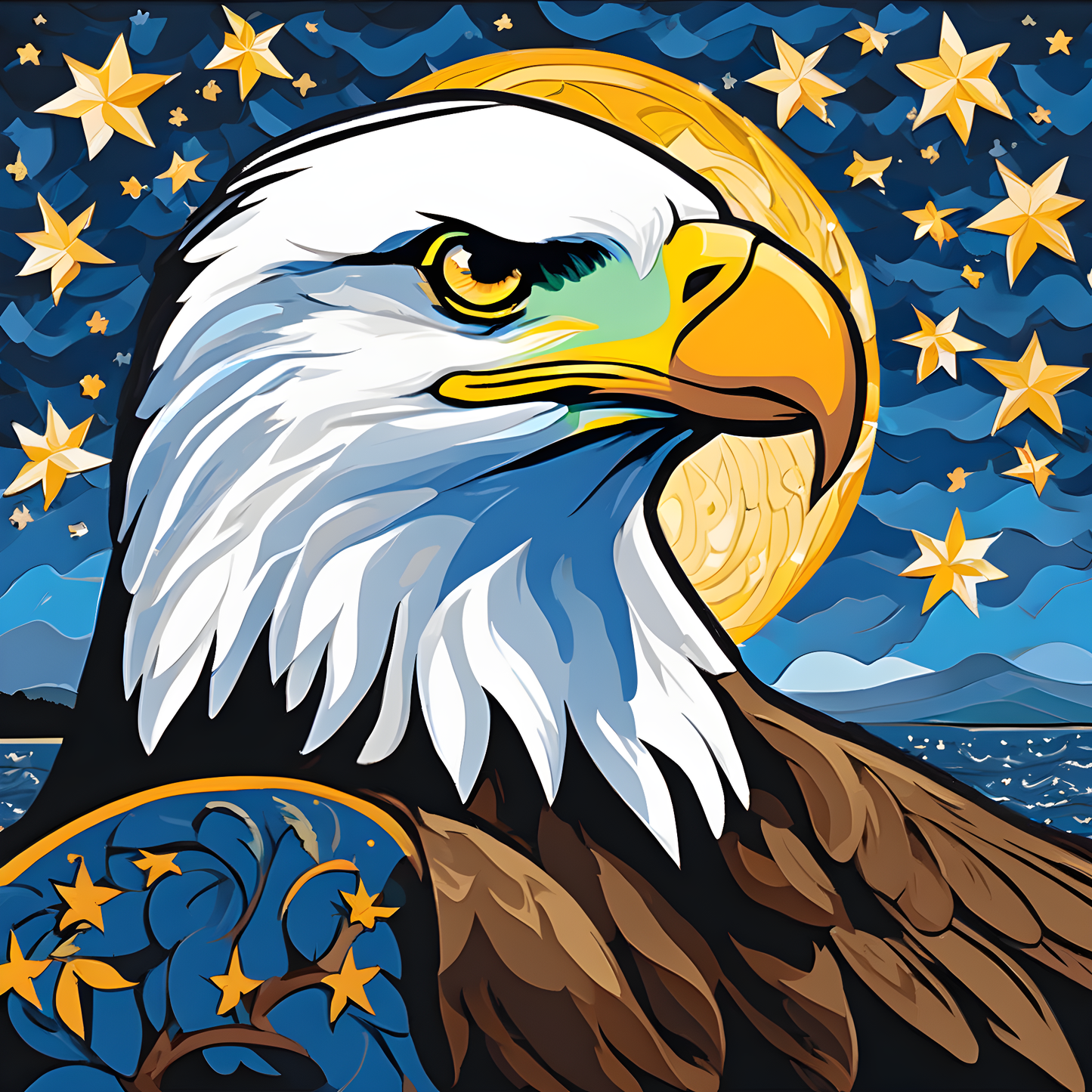 Starry Night Eagle PD (3) - Paint-By-Number Kit