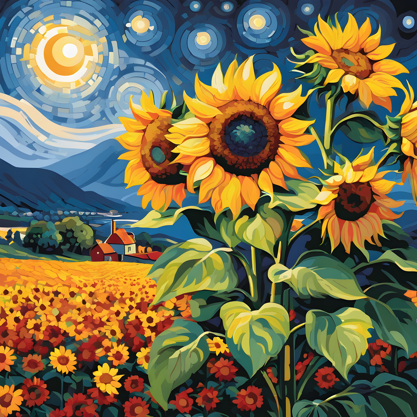 Starry Night Sunflowers PD (2) - Paint-By-Number Kit