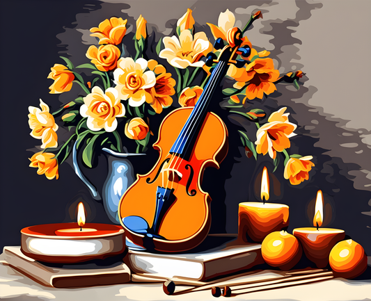 Still Life with Violin and Flowers (3) - Van-Go Paint-By-Number Kit