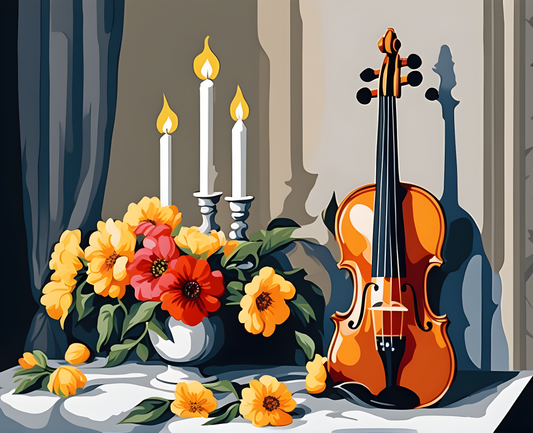 Still Life with Violin and Flowers (1) - Van-Go Paint-By-Number Kit
