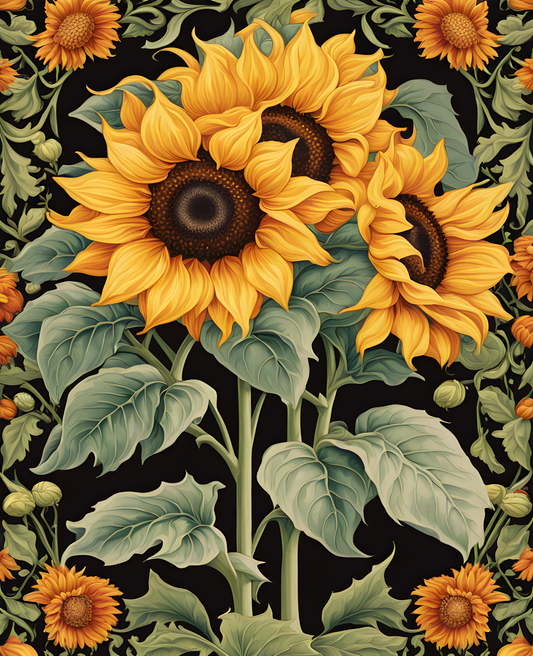 William Morris Style Collection PD (169) - Sunflower - Fabric Pattern - Van-Go Paint-By-Number Kit