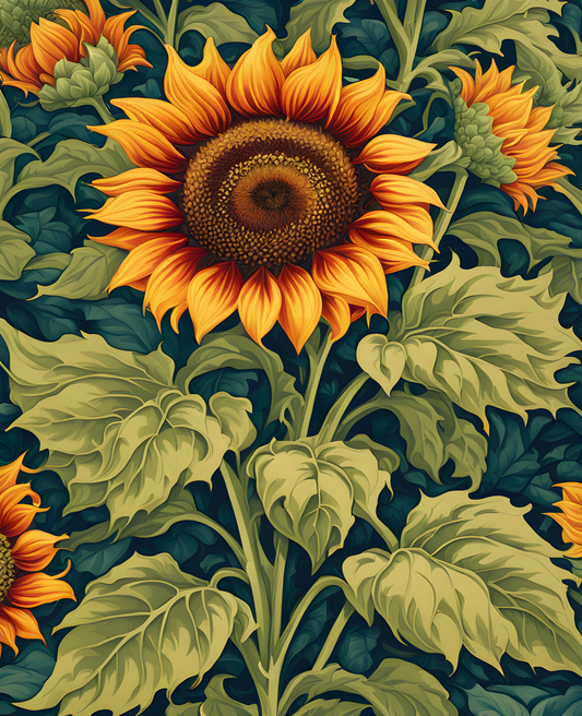 William Morris Style Collection PD (168) - Sunflower - Fabric Pattern - Van-Go Paint-By-Number Kit