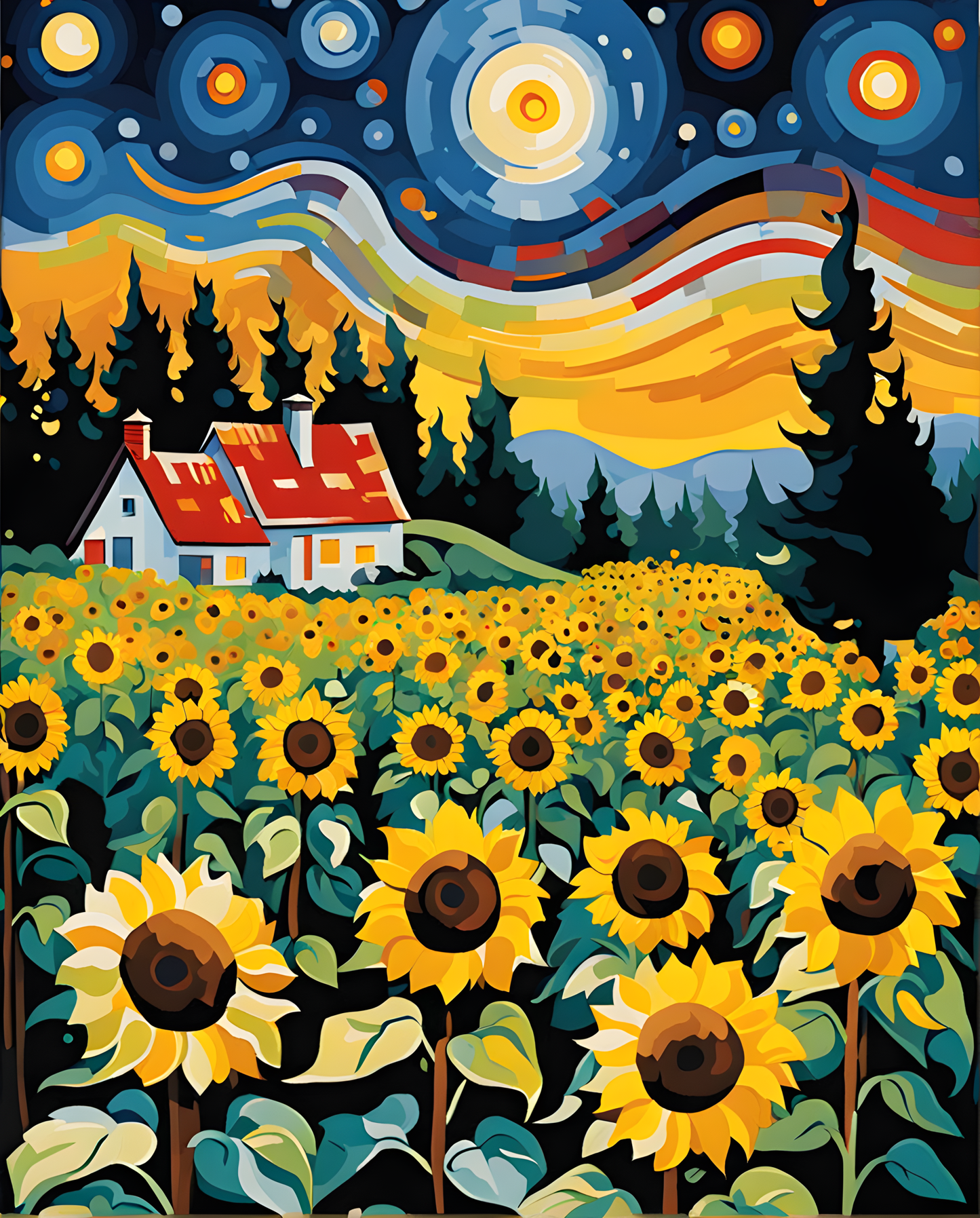 Sunflowers at Starry Night (2) - Van-Go Paint-By-Number Kit