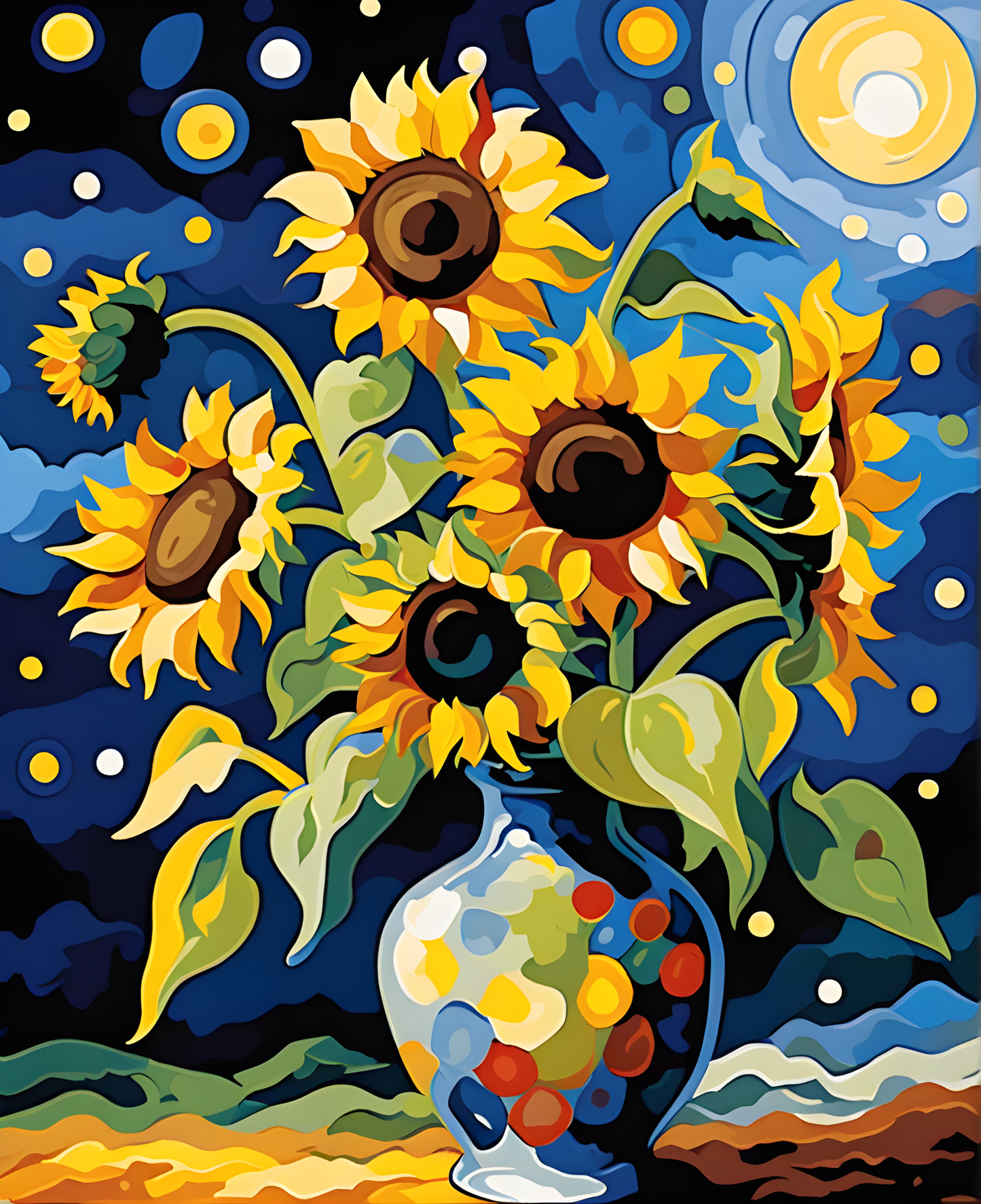 Sunflowers at Starry Night (4) - Van-Go Paint-By-Number Kit