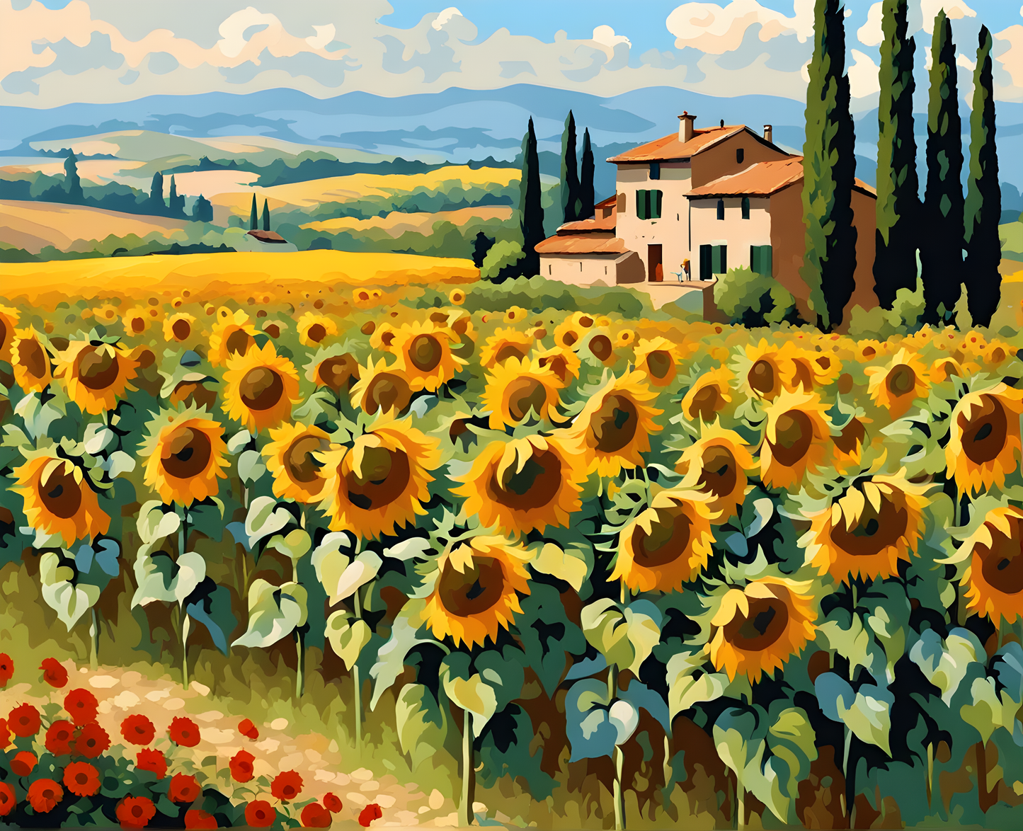 Sunflowers field in Tuscany (2) - Van-Go Paint-By-Number Kit