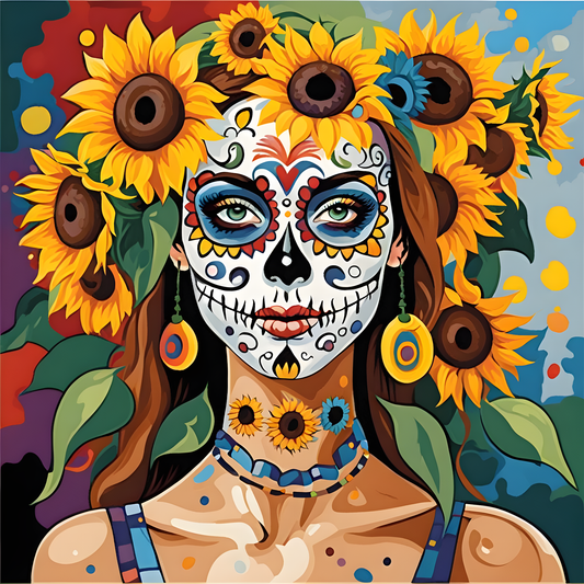 Sunflowers Sugar skull Girl (6) - Van-Go Paint-By-Number