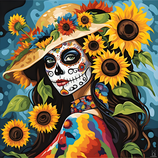 Sunflowers Sugar skull Girl (2) - Van-Go Paint-By-Number