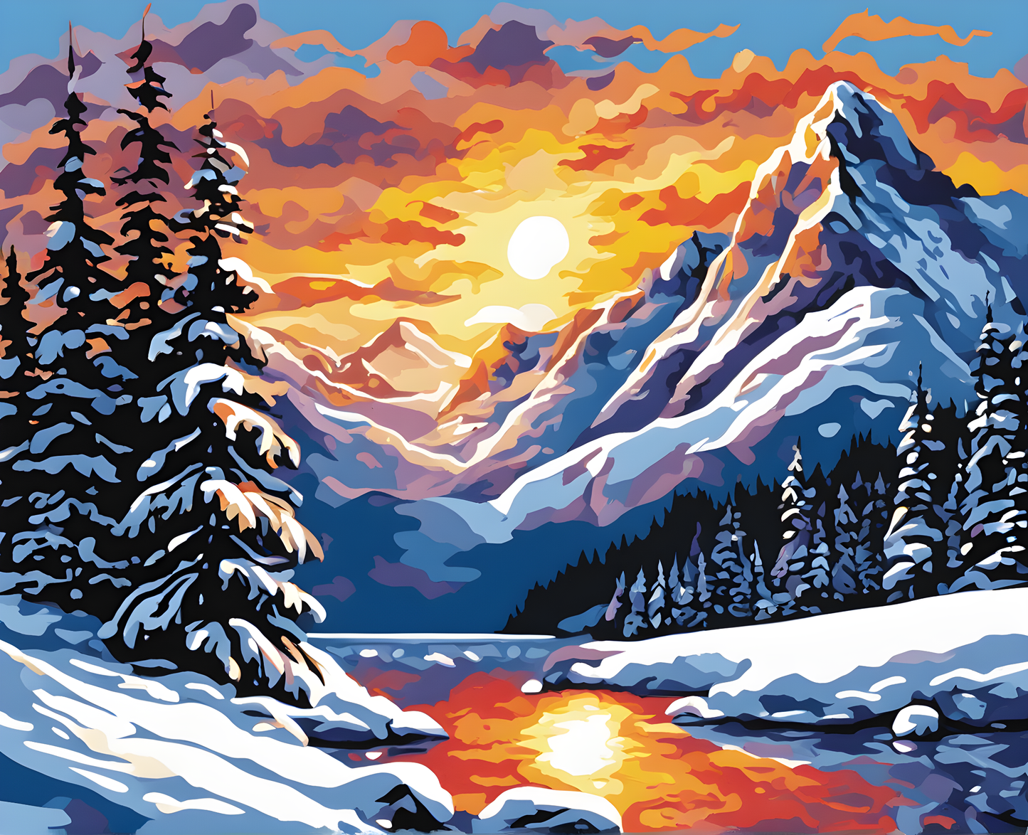 Sunrise on a Snowy Mountain - Van-Go Paint-By-Number Kit