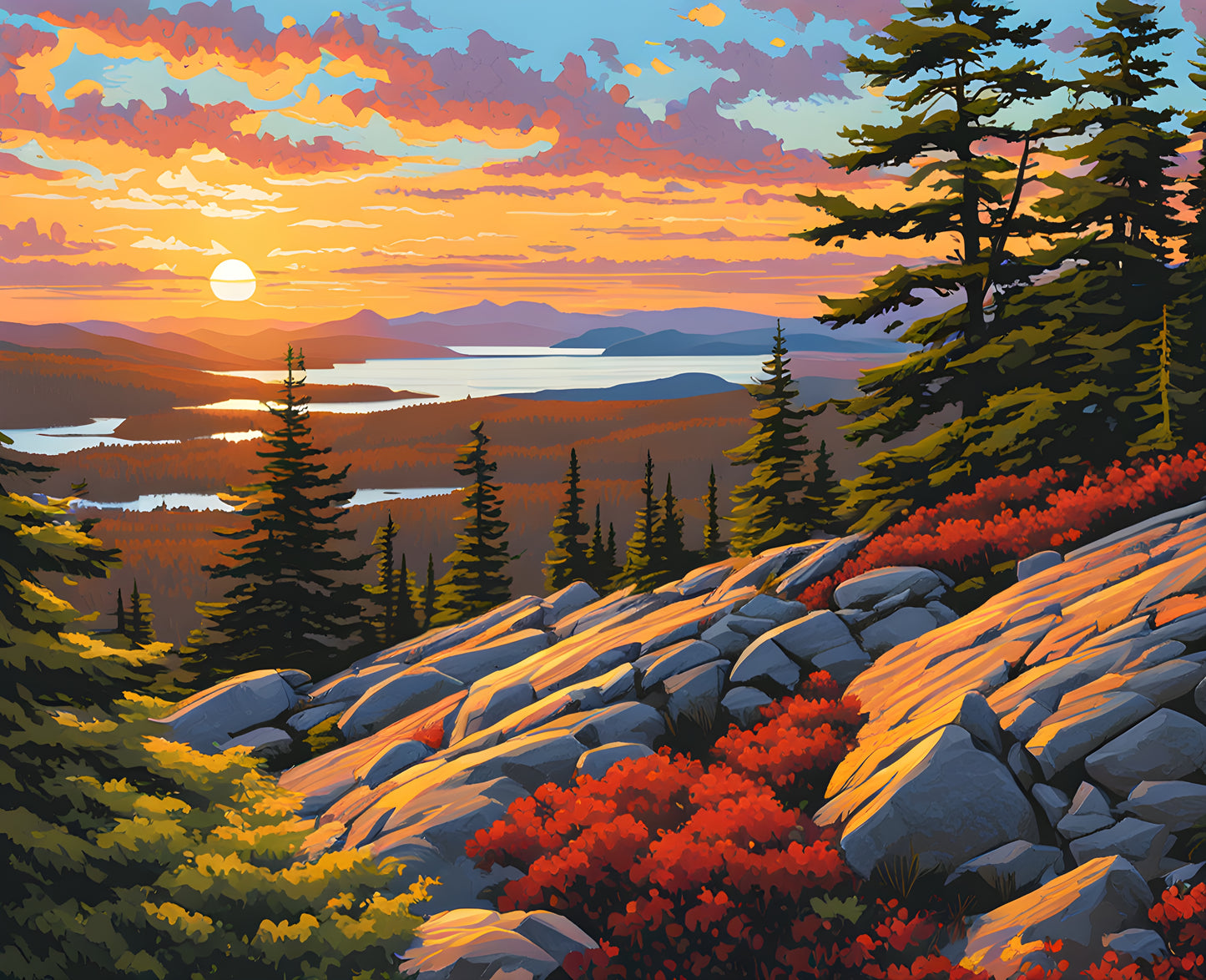 USA Great Places (106) - Sunrise on Cadillac Mountain, Acadia National Park - Van-Go Paint-By-Number Kit