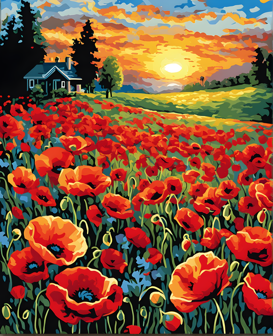 Sunrise over Poppy Field (2) - Van-Go Paint-By-Number Kit