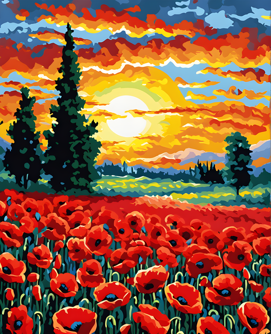 Sunrise over Poppy Field (1) - Van-Go Paint-By-Number Kit