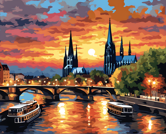 Sunset Collection OD (19) - Sunset in Cologne, Germany - Van-Go Paint-By-Number Kit