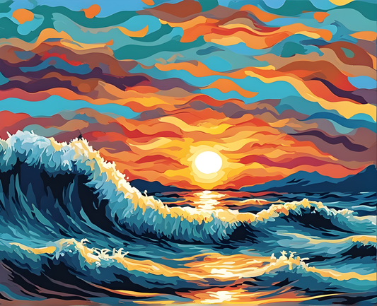 Sunset Collection OD (25) - Sunset over a Wavy Sea - Van-Go Paint-By-Number Kit