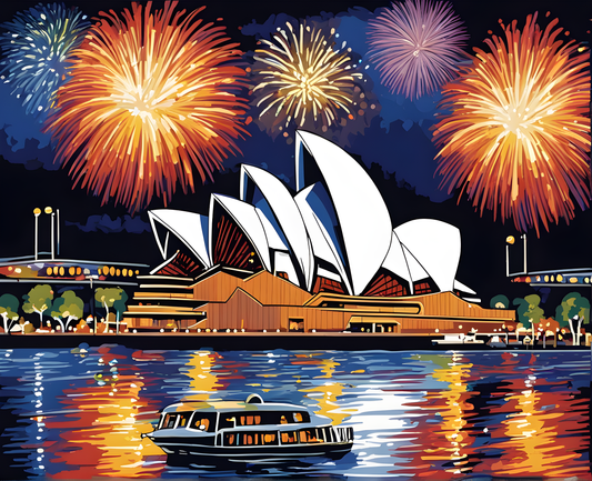 Sydney Opera in Fireworks (1) - Van-Go Paint-By-Number Kit