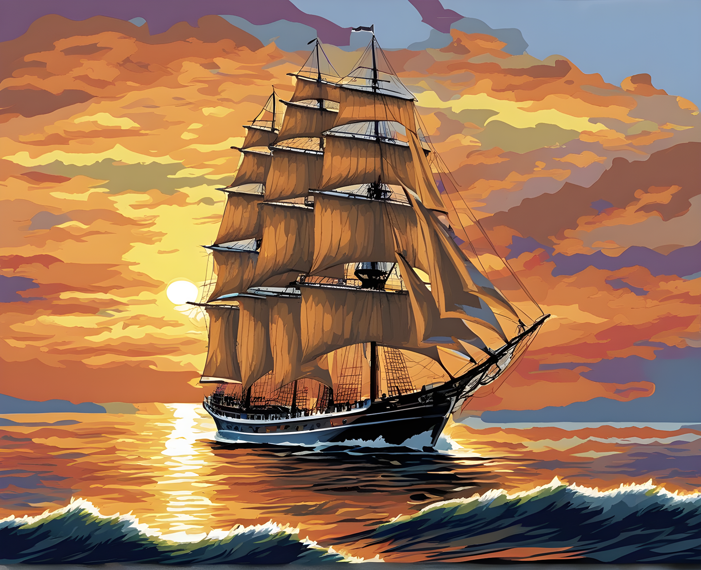 Tall Sailing Ship at Sunrise - Van-Go Paint-By-Number Kit