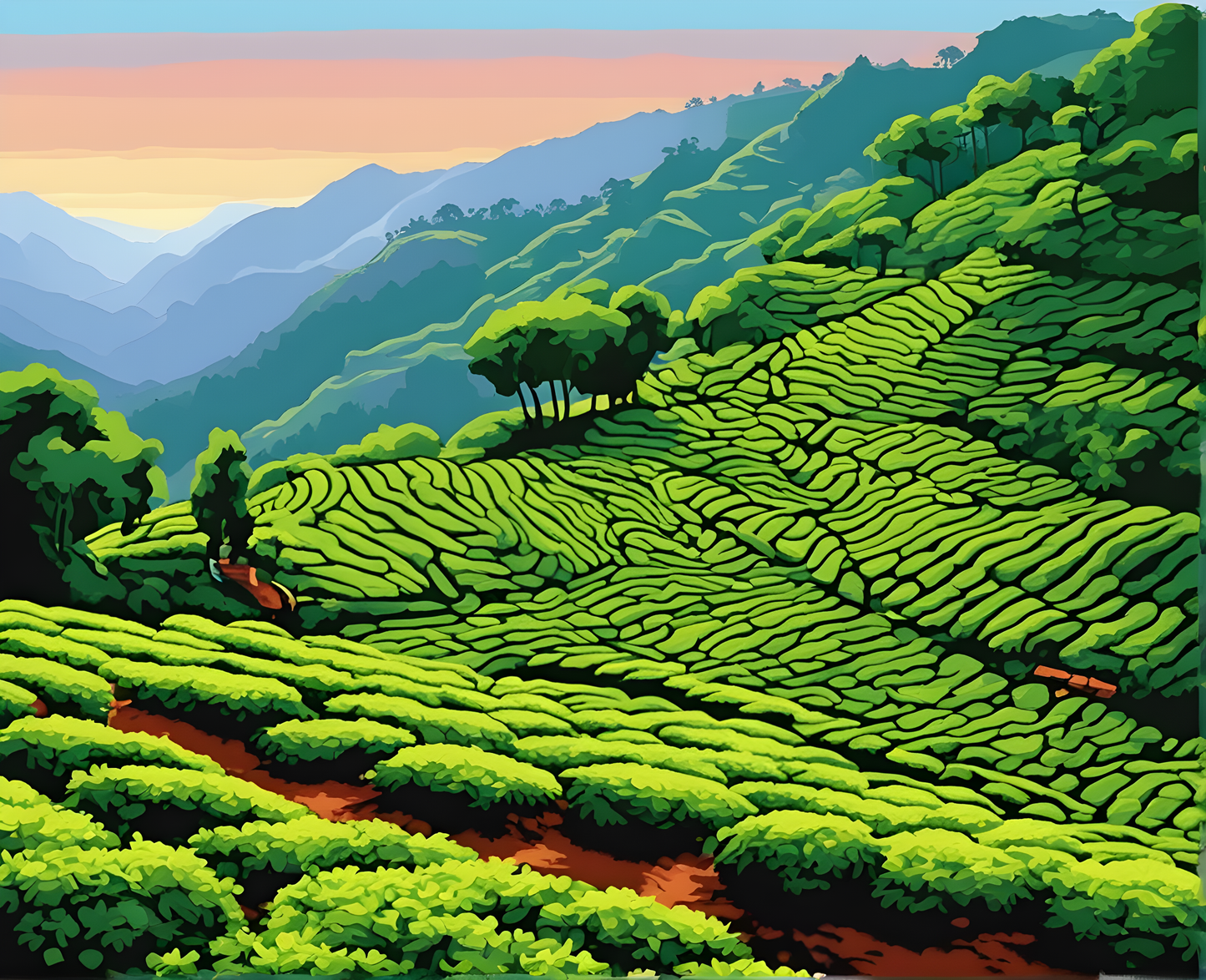 Amazing Places OD (299) - Tea Plantations of Munnar, India - Van-Go Paint-By-Number Kit