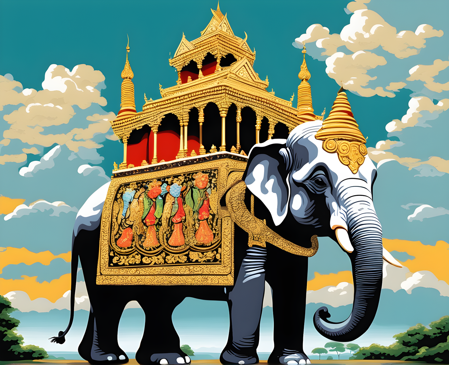 Thai King Elephant Ride - Van-Go Paint-By-Number Kit