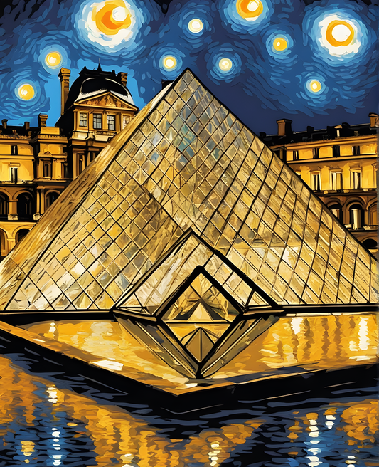 Paris Collection OD (54) - The Louvre in Starry Night - Van-Go Paint-By-Number Kit