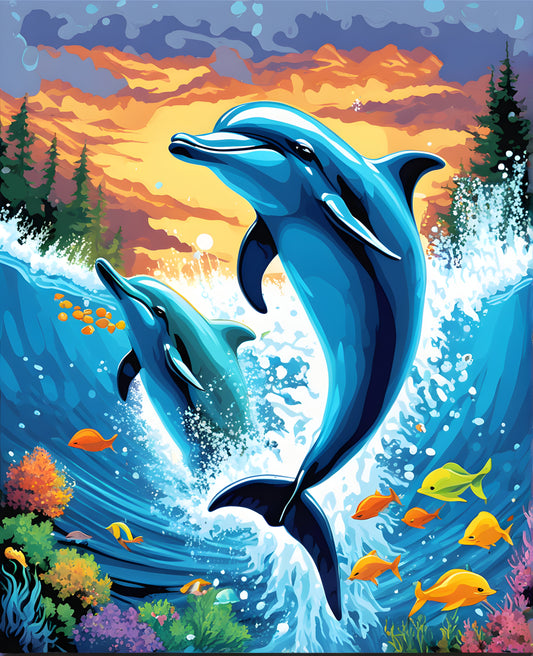 The Majestic World of Dolphins (1) - Van-Go Paint-By-Number Kit
