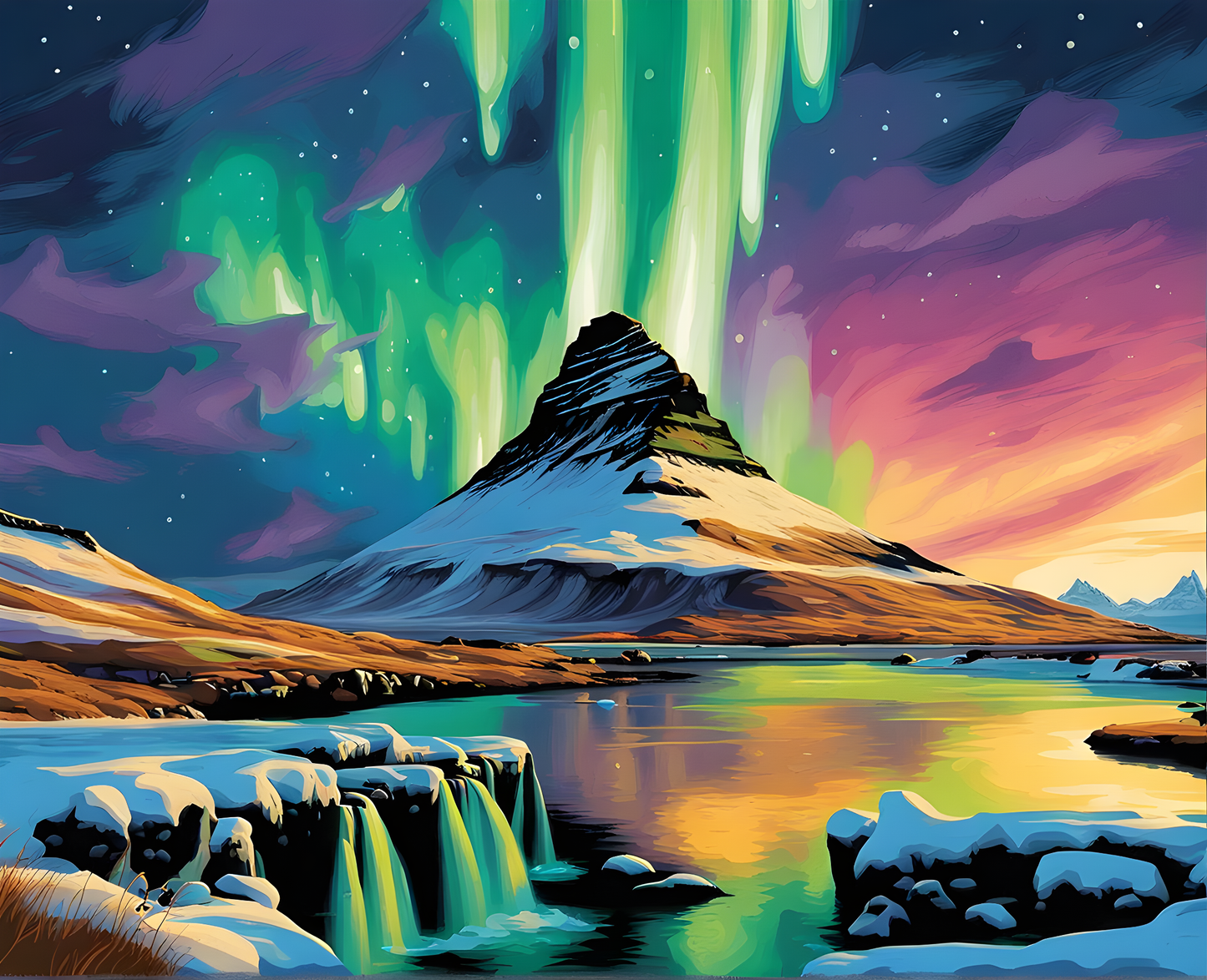 Iceland Collection PD (20) - The northern lights, Kirkjufell - Van-Go Paint-By-Number Kit