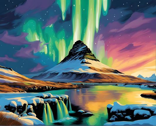 Iceland Collection PD (20) - The northern lights, Kirkjufell - Van-Go Paint-By-Number Kit