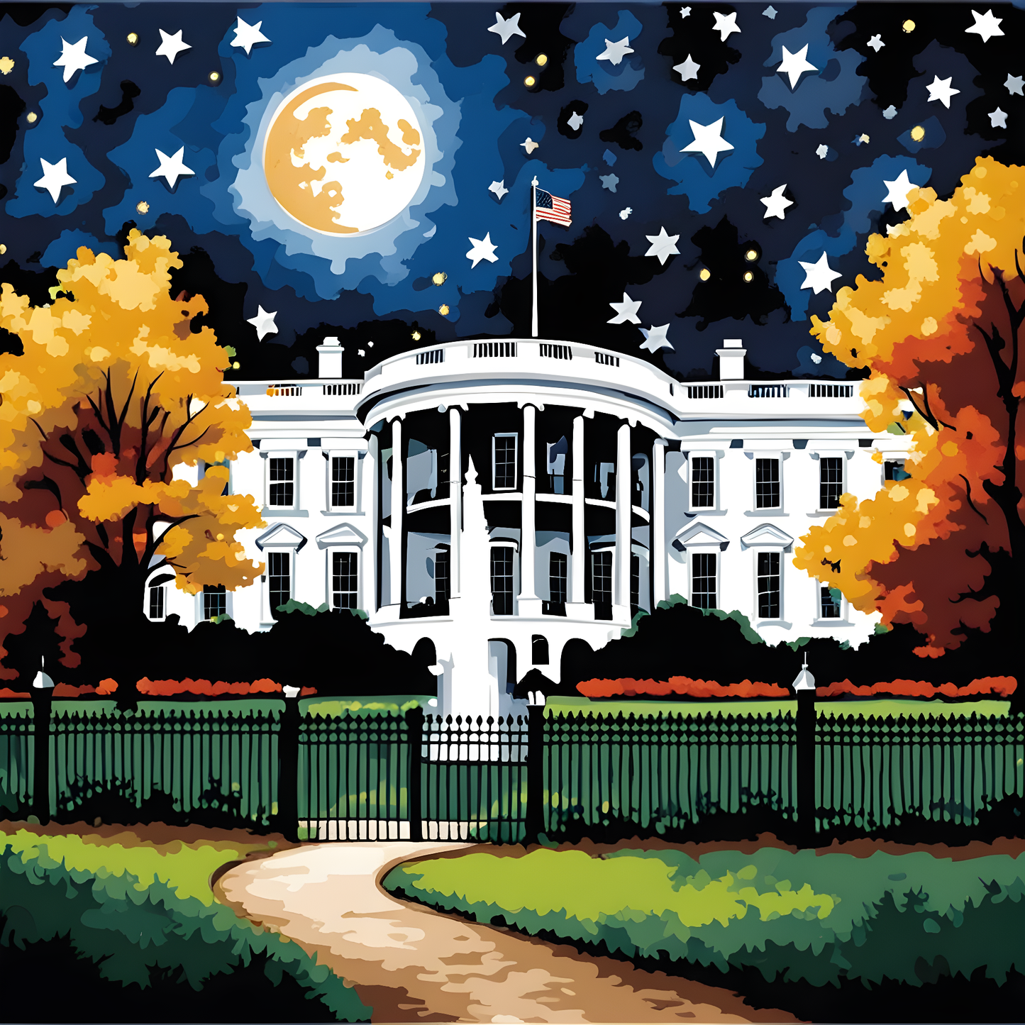 The White House (5) - at Starry Night - Van-Go Paint-By-Number Kit
