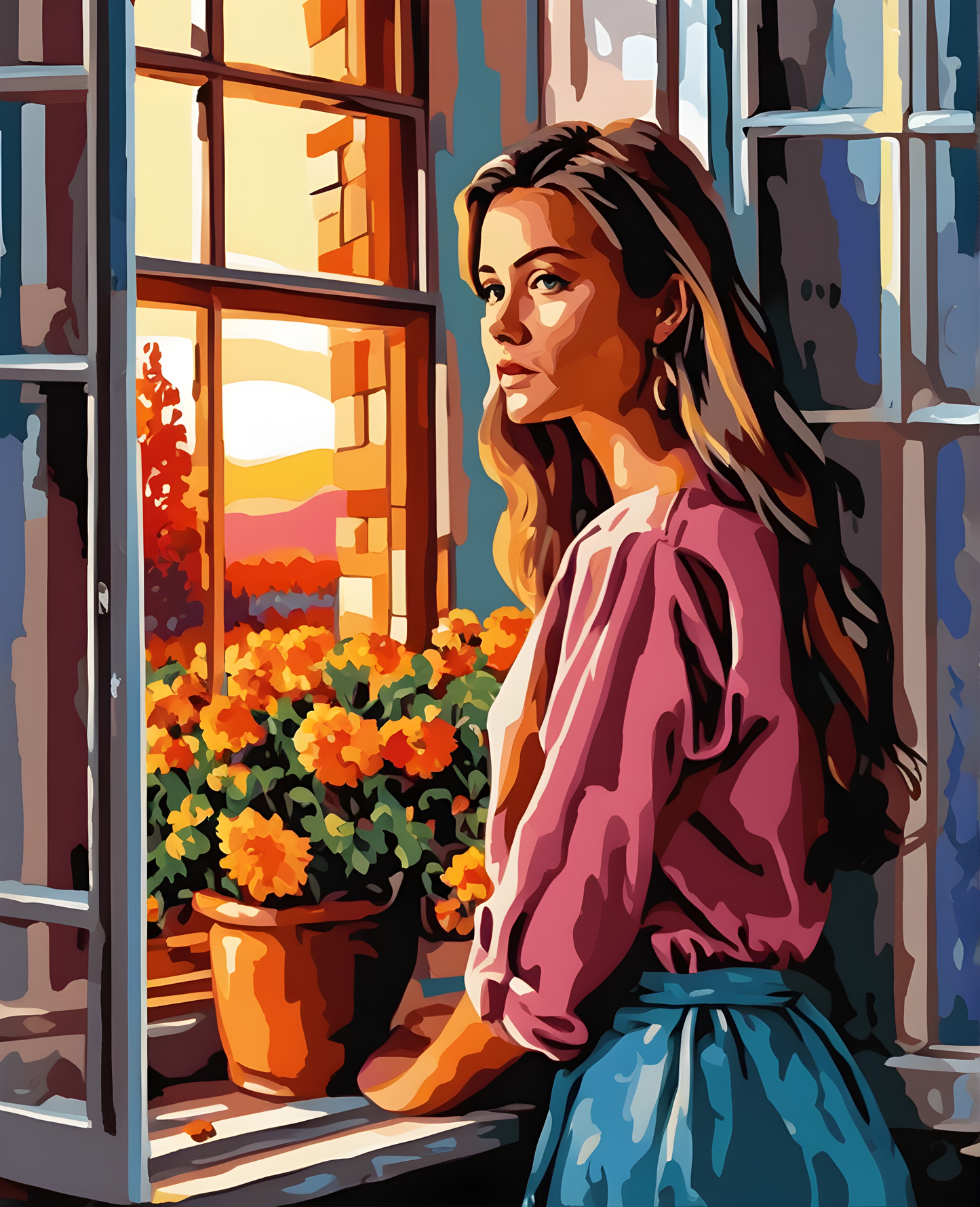 The young woman at the window. Sunset (3) - Van-Go Paint-By-Number Kit
