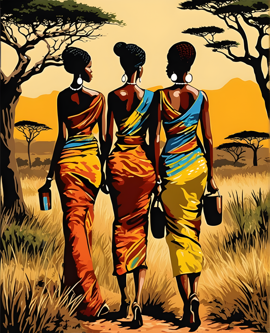 Three Ladies in the African Savanna (2) - Van-Go Paint-By-Number Kit