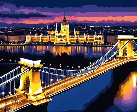 Széchenyi Chain Bridge at Night, Budapest (2) - Van-Go Paint-By-Number Kit
