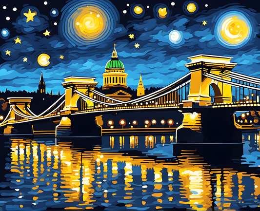 Széchenyi Chain Bridge at Starry Night, Budapest - Van-Go Paint-By-Number Kit