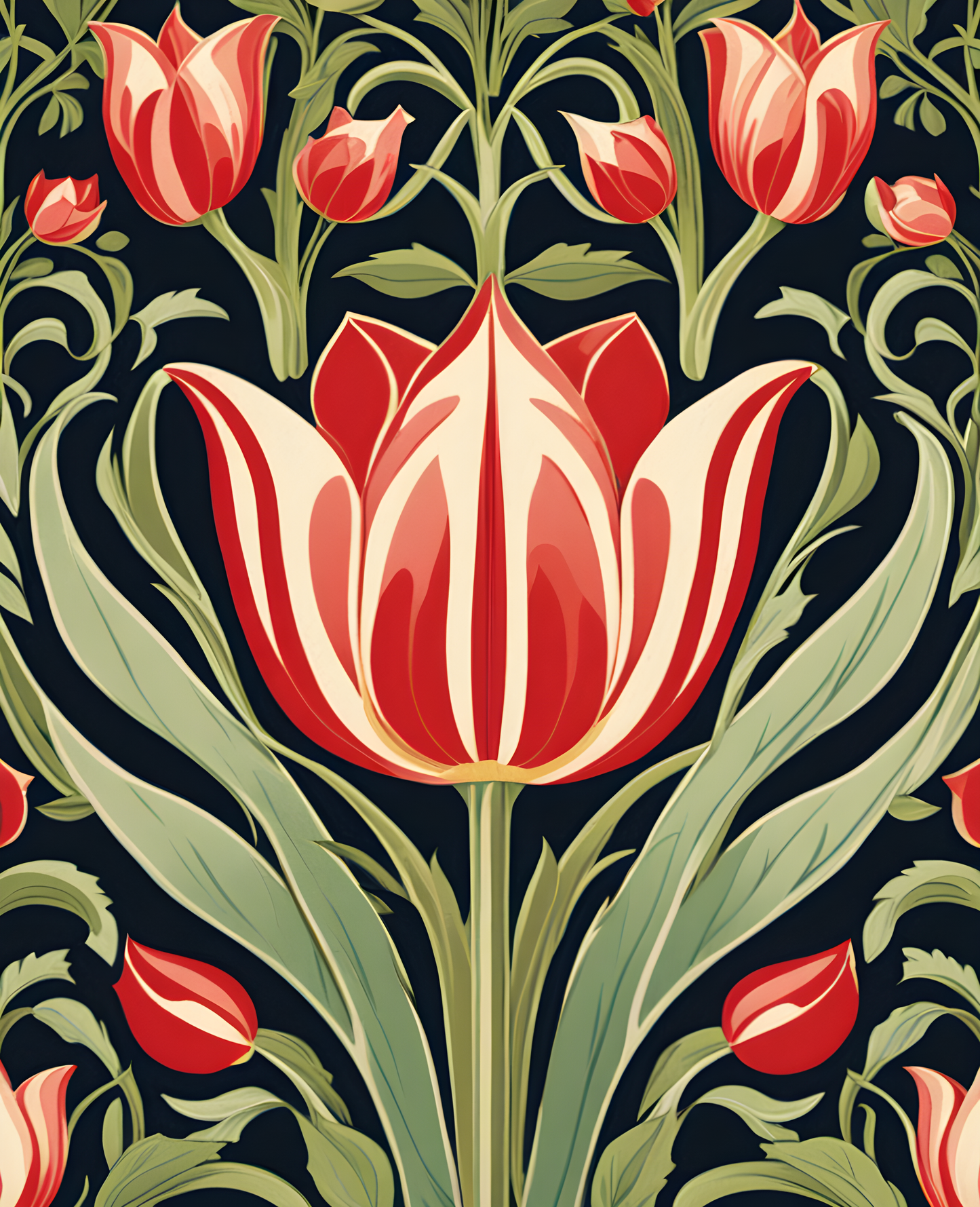 William Morris Style Collection PD (185) - Tulip and Willow- Fabric Pattern - Van-Go Paint-By-Number Kit