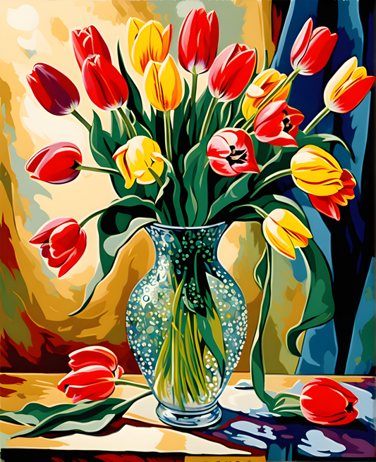 Tulips in a clear Vase - Van-Go Paint-By-Number Kit