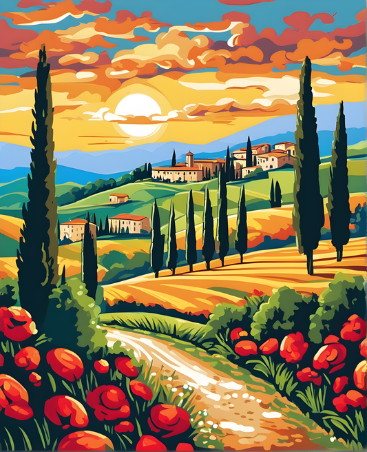 Tuscany Landscape, Italy OD (19) - Van-Go Paint-By-Number Kit