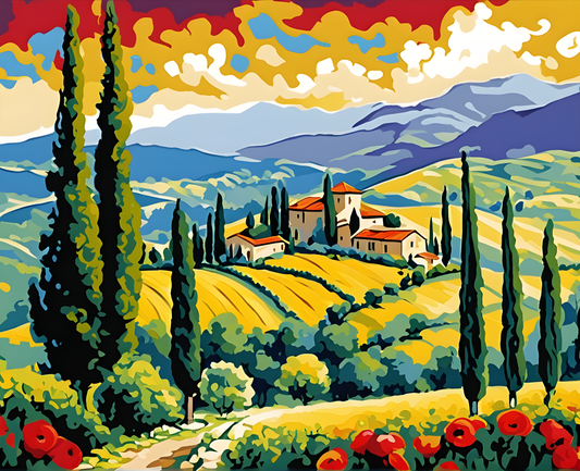Tuscany Landscape, Italy OD (7) - Van-Go Paint-By-Number Kit