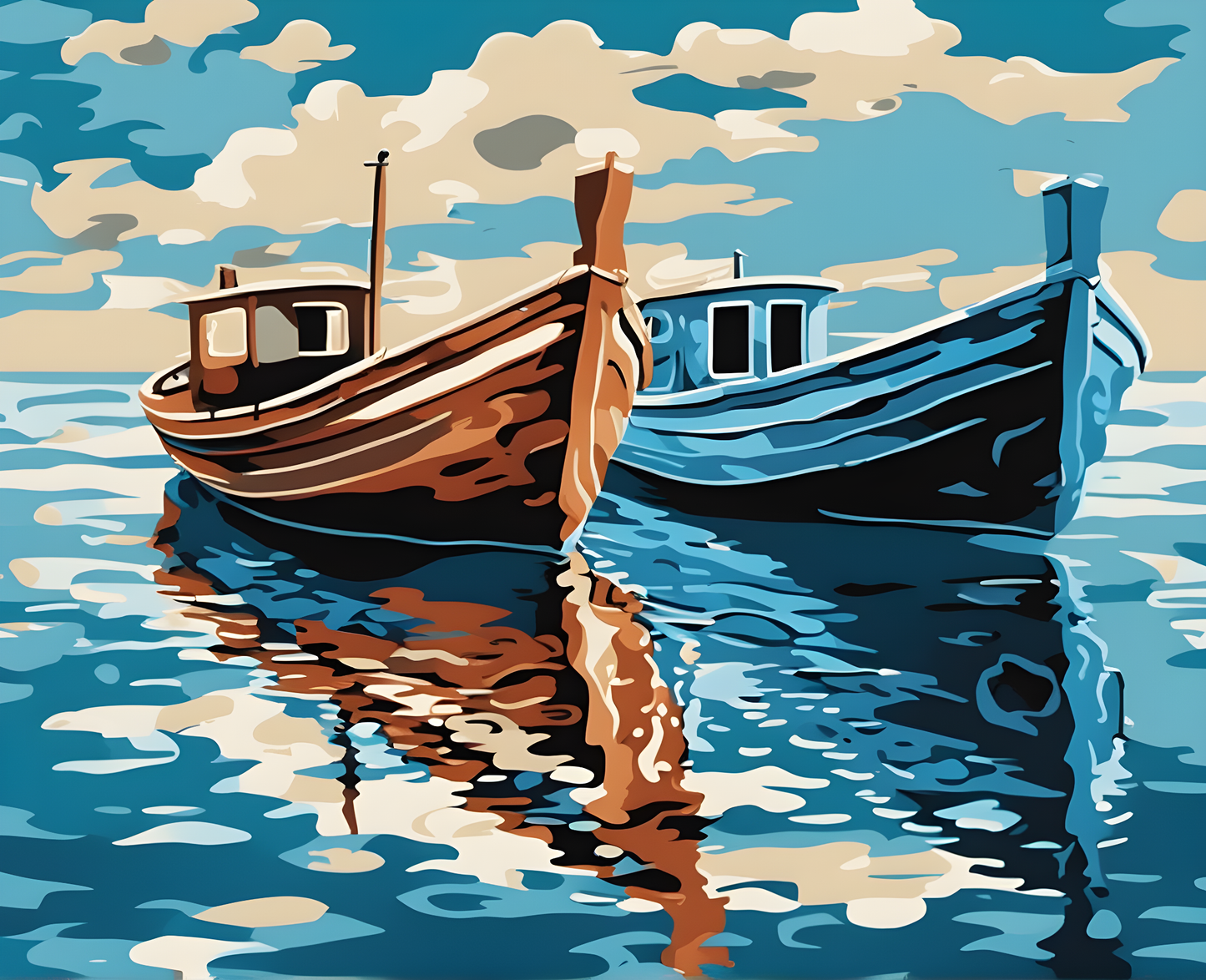 Two Boats Moored in the Blue Ocean - Van-Go Paint-By-Number Kit