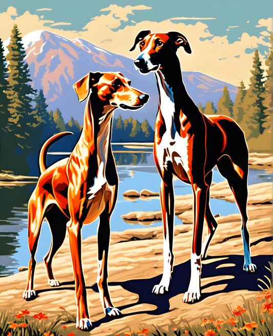 Two Greyhounds in a Landscape (2) - Van-Go Paint-By-Number Kit