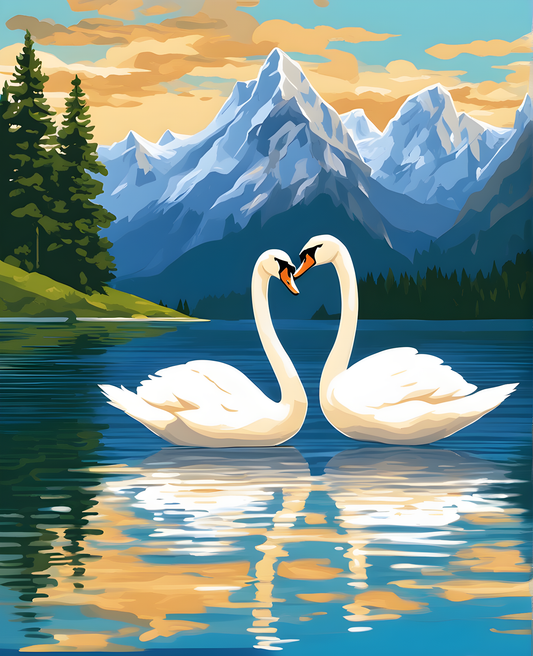 Two white swans in crystal clear water (1) - Van-Go Paint-By-Number Kit