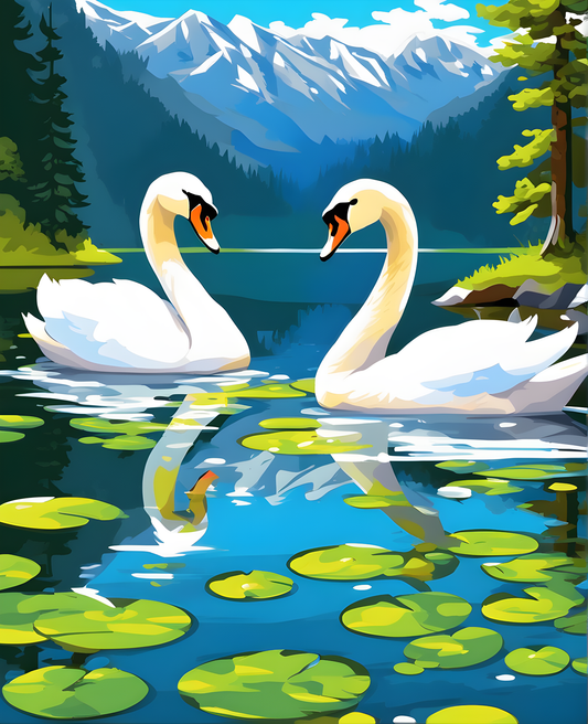 Two white swans in crystal clear water (2) - Van-Go Paint-By-Number Kit