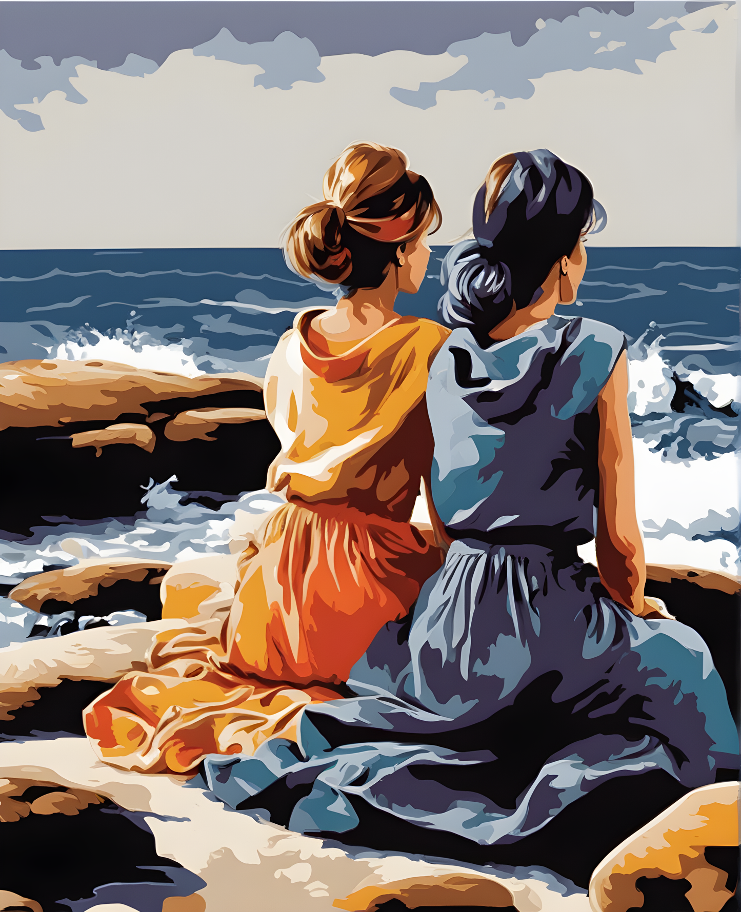 Two Women Sitting on a Seaside Rock - Van-Go Paint-By-Number Kit