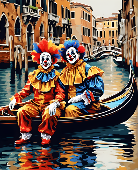 Venetian Carnival Clowns in Gondolas (2) - Van-Go Paint-By-Number Kit