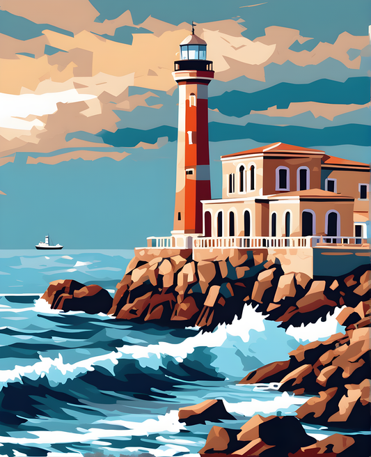 Venetian Lighthouse in Chania, Crete, Greece - Van-Go Paint-By-Number Kit